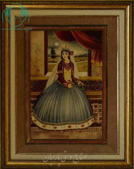 قیمت نقاشی ایرانی بانوی ایستاده قاجار تابلوی مهتاب روی چرم