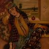 قیمت نقاشی ایرانی زن قاجار با گربه روی چرم
