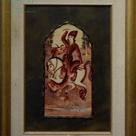 قیمت نقاشی ایرانی مرد سوارکار و اژدها روی چرم