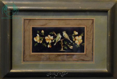 قیمت نقاشی ایرانی گل و مرغ زمینه مشکی روی چرم