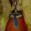 قیمت نقاشی ایرانی زن کوزه به دوش روی پوست
