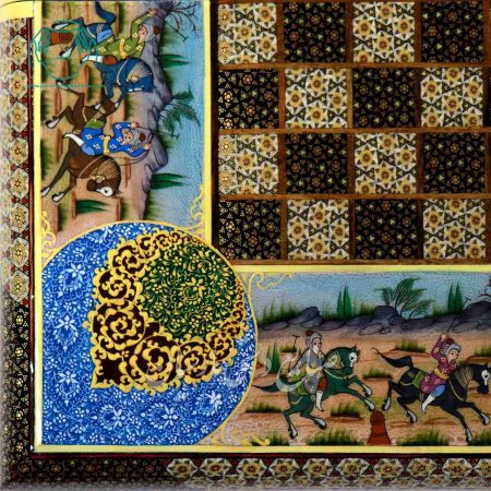 طرح گوشه تخته نرد چوگان اصفهان خاتم و صدف و نقاشی
