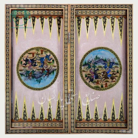 داخل تخته نرد اصفهان چوگان خاتم و صدف نقاشی تذهیب