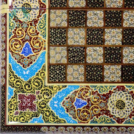 طرح گوشه تخته نرد اصفهان تذهیب خاتم و صدف و نقاشی