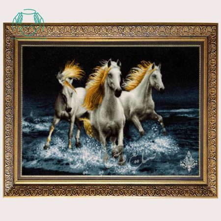 تابلو فرش سه اسب کوچک دستباف تبریز