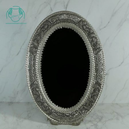 آینه بیضی قلمزنی کوچک شبه نقره
