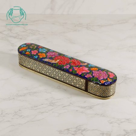 جامضرابی خاتم نقاشی گل مرغ زمینه آبی کاربنی
