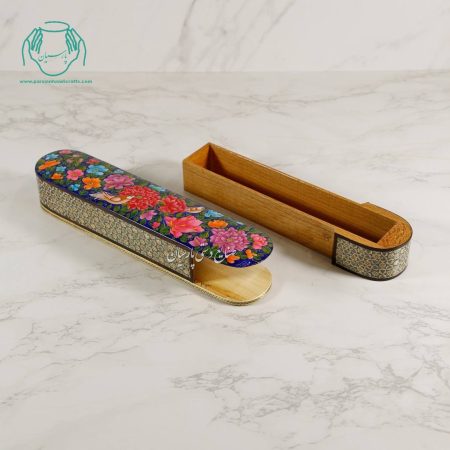 جامضرابی خاتم نقاشی گل مرغ زمینه آبی کاربنی