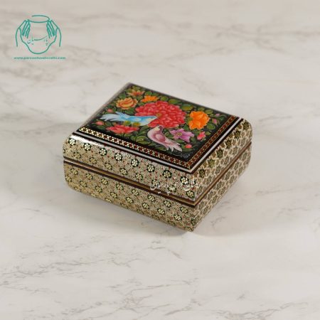 جعبه جواهرات خاتم گل و مرغ زمینه مشکی