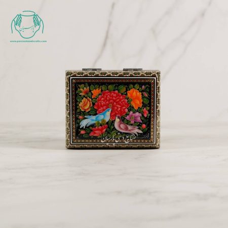 جعبه جواهرات خاتم گل و مرغ زمینه مشکی