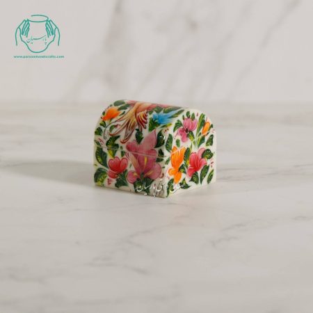جعبه جواهرات نقلی استخوانی نقاشی گل مرغ سفید