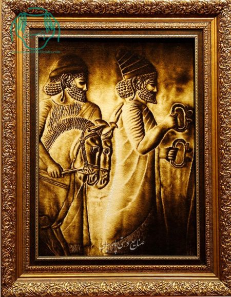 تابلو فرش دستبافت چله ابریشم دو سرباز هخامنشی