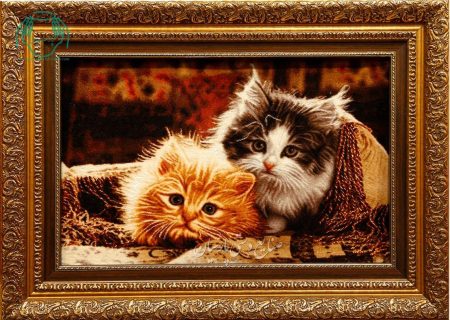 تابلو فرش دستبافت چله ابریشم دو گربه پرشین