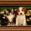 تابلو فرش دستبافت چله ابریشم سگ و گربه
