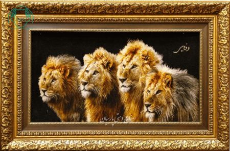 تابلو فرش دستبافت چله ابریشم طرح چهار شیر