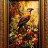 تابلو فرش دستبافت چله ابریشم مرغ انجیر خور