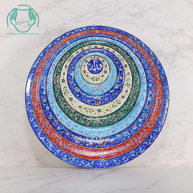 بشقاب میناکاری سایز 30 نقاشی پرداز و اسلیمی گل و مرغ و الله