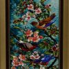 تابلو فرش دستبافت عمودی چله ابریشم مرغ عشق زمینه آبی