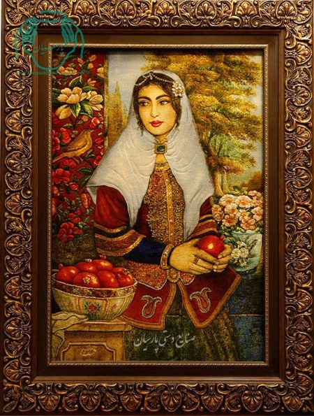 تابلو فرش دستبافت چله ابریشم دختر قاجار