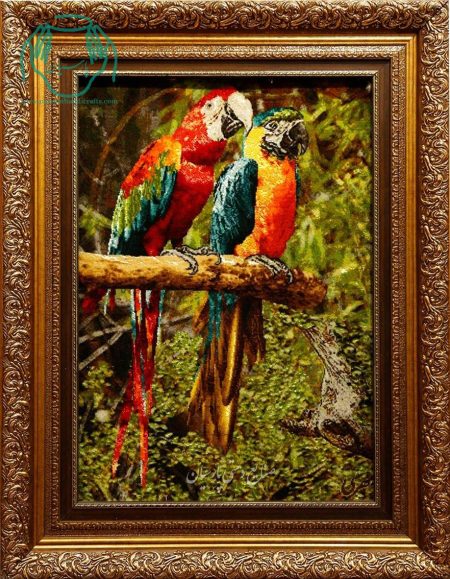 تابلو فرش دستبافت چله ابریشم دو طوطی