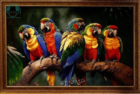 تابلو فرش دستبافت چله ابریشم پنج طوطی