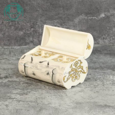 جعبه جواهرات استخوانی صندوقی بزرگ دو قسمتی نقاشی چوگان - Image 3