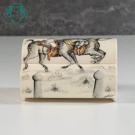 جعبه جواهرات استخوانی صندوقی بزرگ دو قسمتی نقاشی چوگان