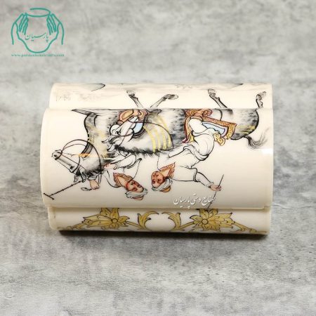 جعبه جواهرات استخوانی صندوقی بزرگ دو قسمتی نقاشی چوگان - Image 5