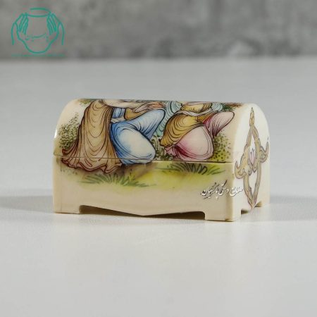 جعبه جواهرات صندوقی استخوانی نقاشی لیلی مجنون و بزم