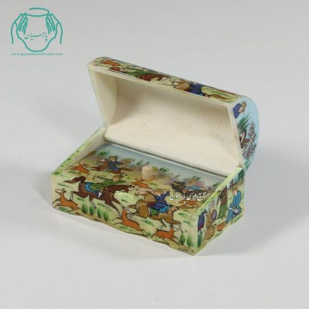 جعبه جواهرات صندوقی استخوانی نقاشی چوگان و ایلیات - Image 4