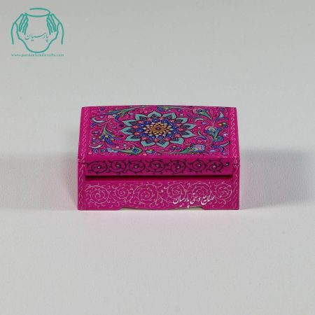 جعبه کبریتی جواهرات استخوانی نقاشی گل زمینه صورتی - Image 3