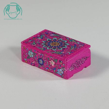 جعبه کبریتی جواهرات استخوانی نقاشی گل زمینه صورتی - Image 4