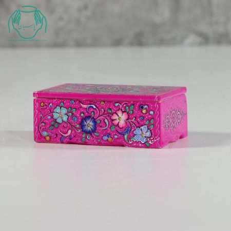 جعبه کبریتی جواهرات استخوانی نقاشی گل زمینه صورتی