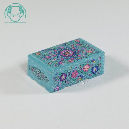جعبه کبریتی جواهرات استخوانی نقاشی گل زمینه فیروزه ای 
