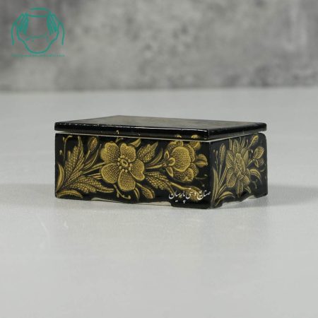 جعبه کبریتی جواهرات استخوانی نقاشی گل و مرغ زمینه سیاه 