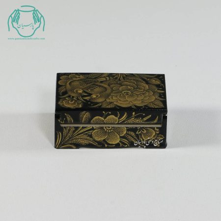 جعبه کبریتی جواهرات  استخوانی نقاشی گل و مرغ زمینه سیاه - Image 3