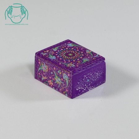 جعبه کبریتی جواهرات  استخوانی کوچک نقاشی گل و تذهیب زمینه بنفش - Image 3