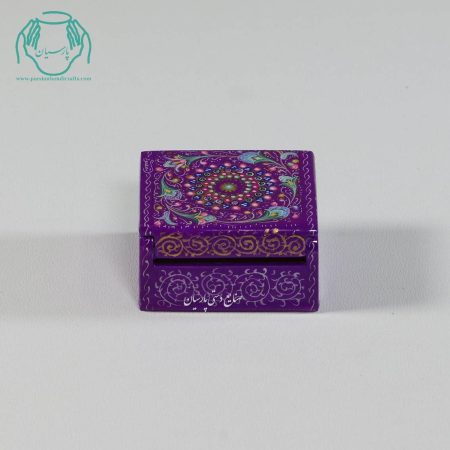 جعبه کبریتی جواهرات  استخوانی کوچک نقاشی گل و تذهیب زمینه بنفش - Image 5