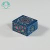 جعبه کبریتی جواهرات کوچک استخوانی نقاشی گل زمینه آبی