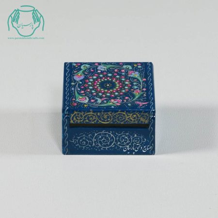 جعبه کبریتی جواهرات کوچک استخوانی نقاشی گل  زمینه آبی - Image 3