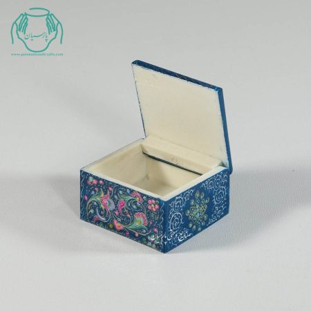 جعبه کبریتی جواهرات کوچک استخوانی نقاشی گل  زمینه آبی - Image 5