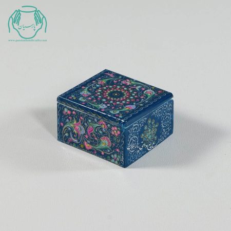 جعبه کبریتی جواهرات کوچک استخوانی نقاشی گل زمینه آبی