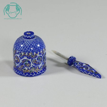 سرمه دان استخوانی تخم مرغی آبی نقاشی چوگان تذهیب