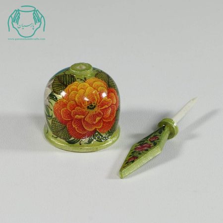 سرمه دان استخوانی تخم مرغی رنگ بژ طرح گل و مرغ