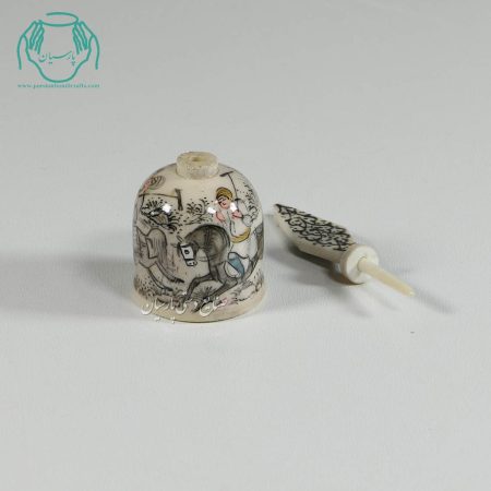 سرمه دان استخوانی تخم مرغی نقاشی چوگان رنگ سیاه سفید