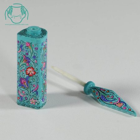 سرمه دان استخوانی فشنگی رنگ فیروزه ای نقاشی گل