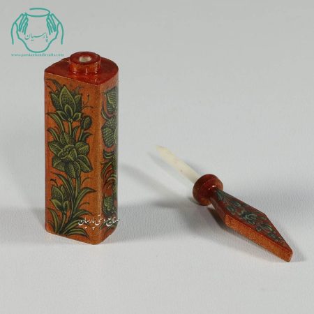 سرمه دان استخوانی فشنگی رنگ مسی و سیاه گل و مرغ