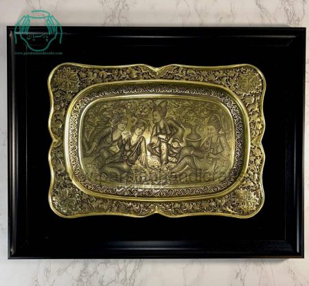 سینی قلمزنی برنجی دیوارکوب طرح گل وبزم