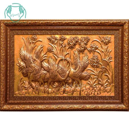 تابلو مسی قلمزنی طرح گل و مرغ