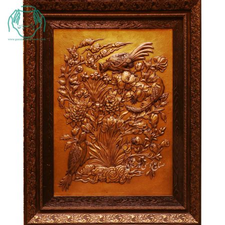 تابلو مسی قلمزنی طرح گل و مرغ
